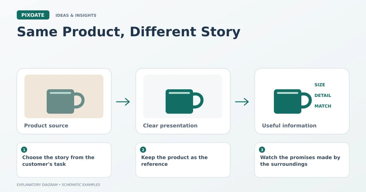 Explanatory diagram for AI lifestyle photography for brands, showing product-image frames and a review sequence.
