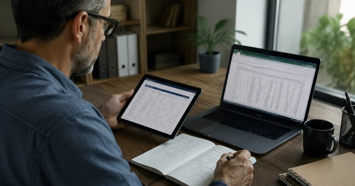 Table screenshot beside a spreadsheet and business notes, illustrating data waiting to be extracted.