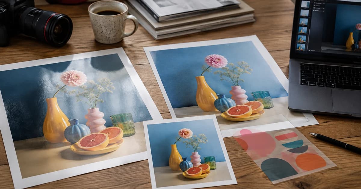 Photo prints, a transparent graphic and a laptop illustrating different image-format uses.