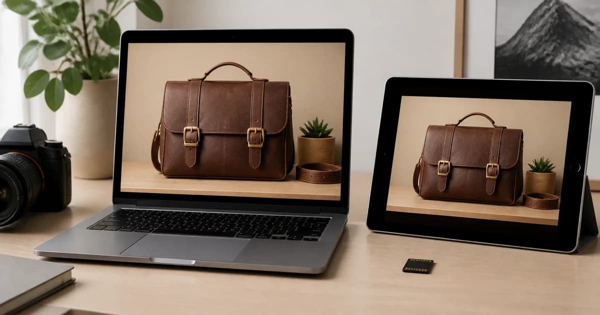 Product image compared on a laptop and tablet while choosing ecommerce image formats.