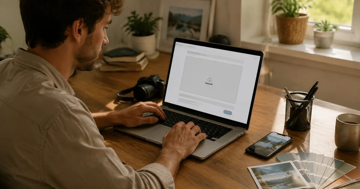 Photo and laptop upload workspace illustrating image-format compatibility problems.