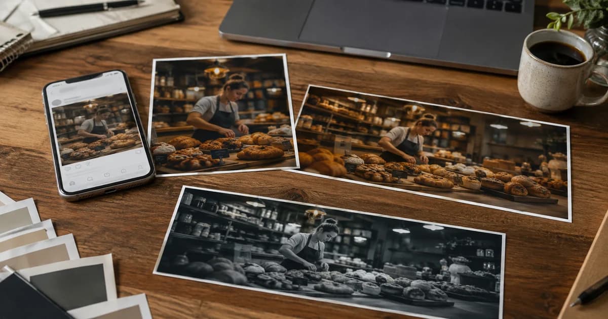 Bakery campaign layouts in several sizes illustrating inconsistent social-media design.