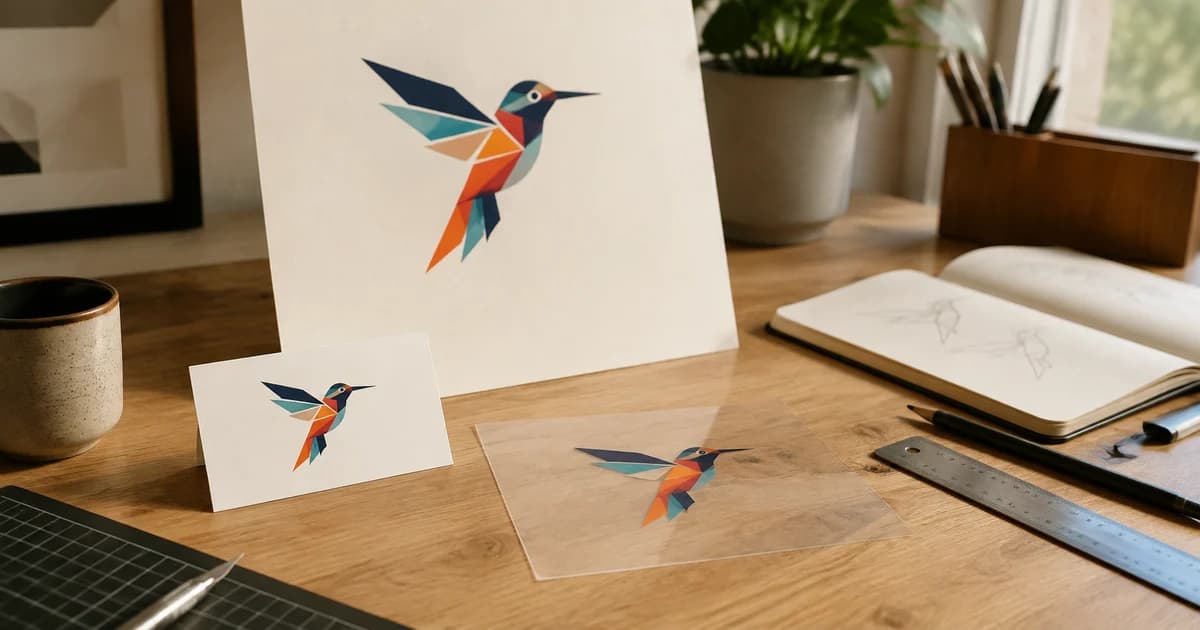 Bird logo shown on a business card, poster and transparent sheet for SVG and PNG sharing.