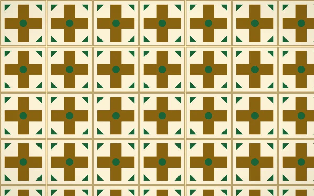Accra Gold Cross Tile — light brown, green and beige azulejo background
