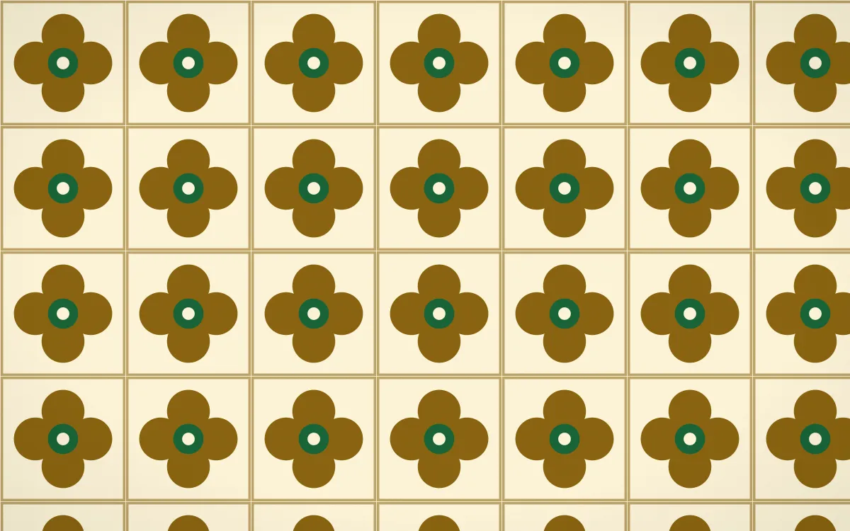 Accra Gold Quatrefoil Tile — light brown, green and beige azulejo background