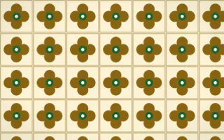 Accra Gold Quatrefoil Tile — light brown, green and beige azulejo background