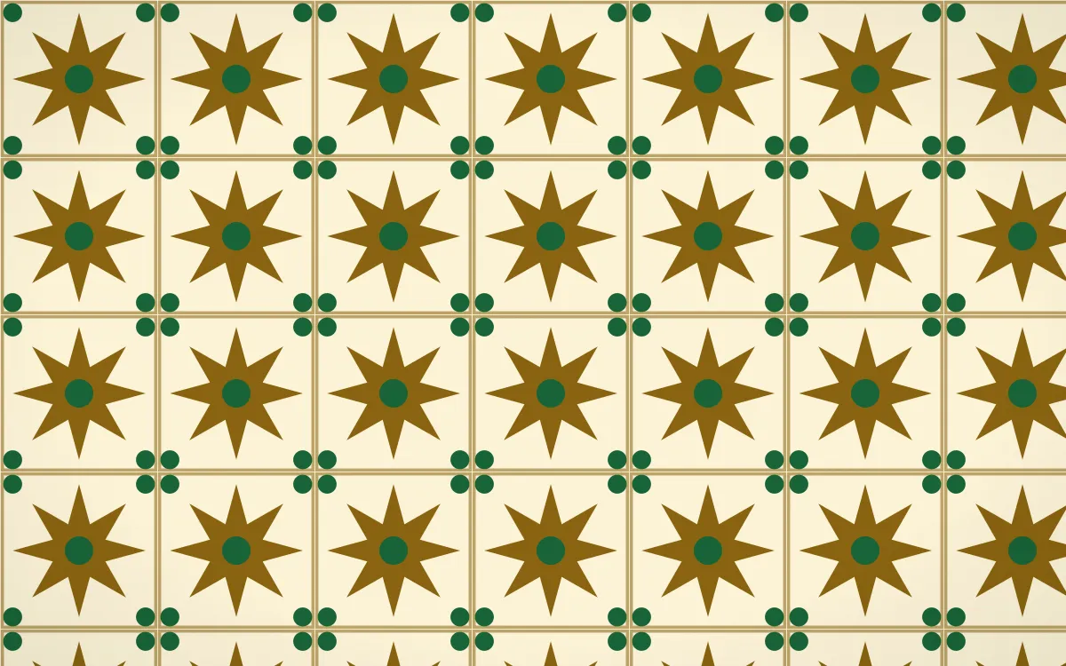 Accra Gold Star Tile — light brown, green and beige azulejo background