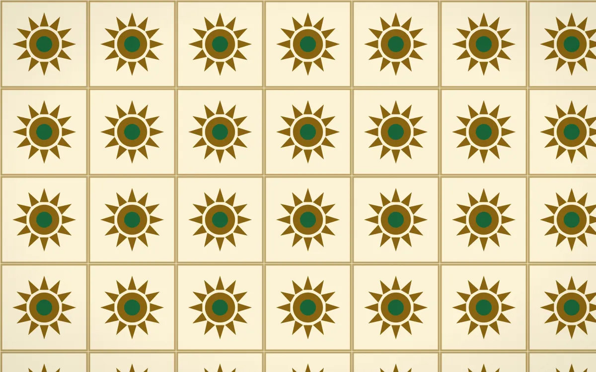 Accra Gold Sunburst Tile — light brown, green and beige azulejo background