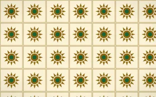 Accra Gold Sunburst Tile — light brown, green and beige azulejo background