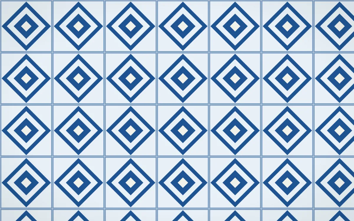 Aegean Noon Diamond Tile — light blue and white azulejo background