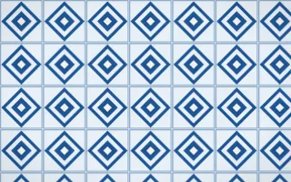 Aegean Noon Diamond Tile — light blue and white azulejo background