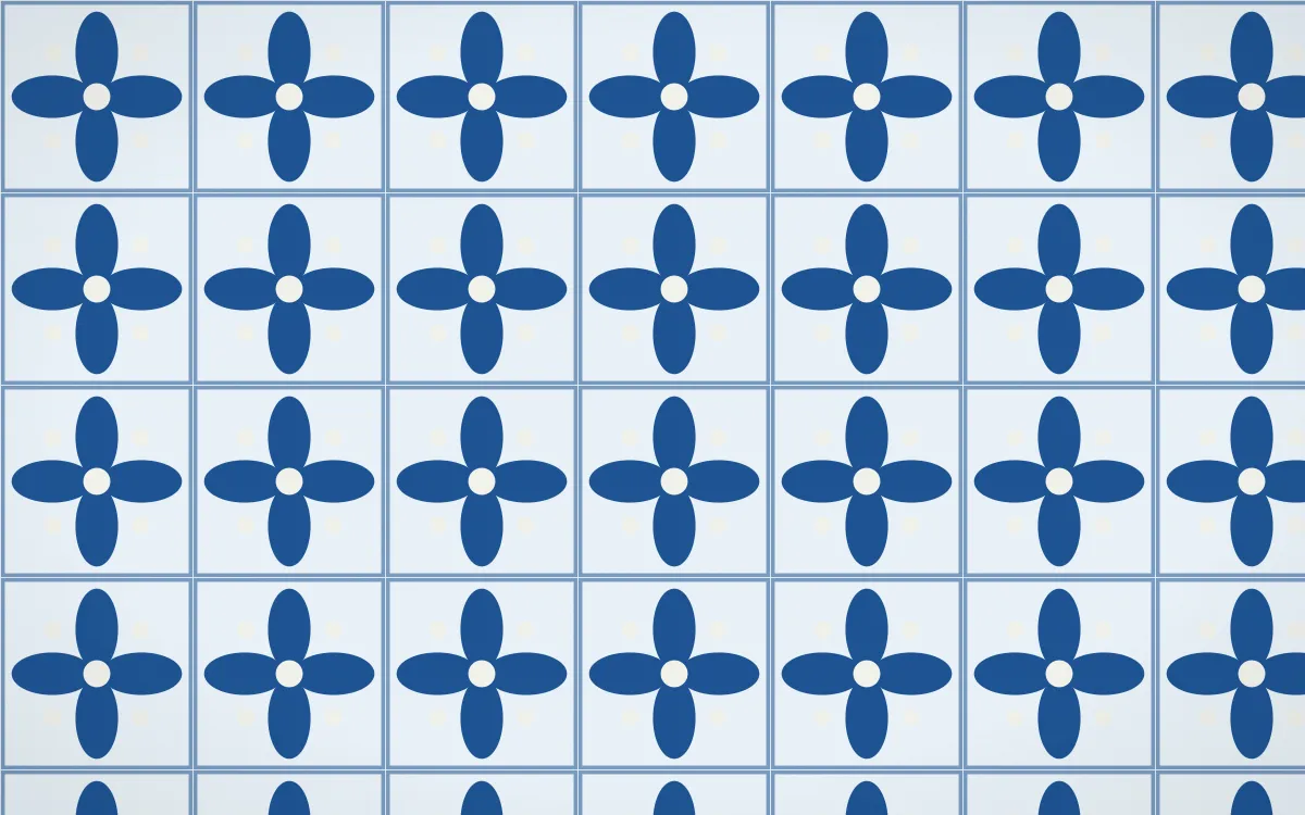 Aegean Noon Petal Tile — light blue and white azulejo background