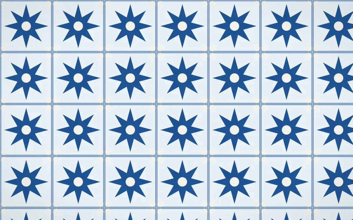 Aegean Noon Star Tile — light blue and white azulejo background
