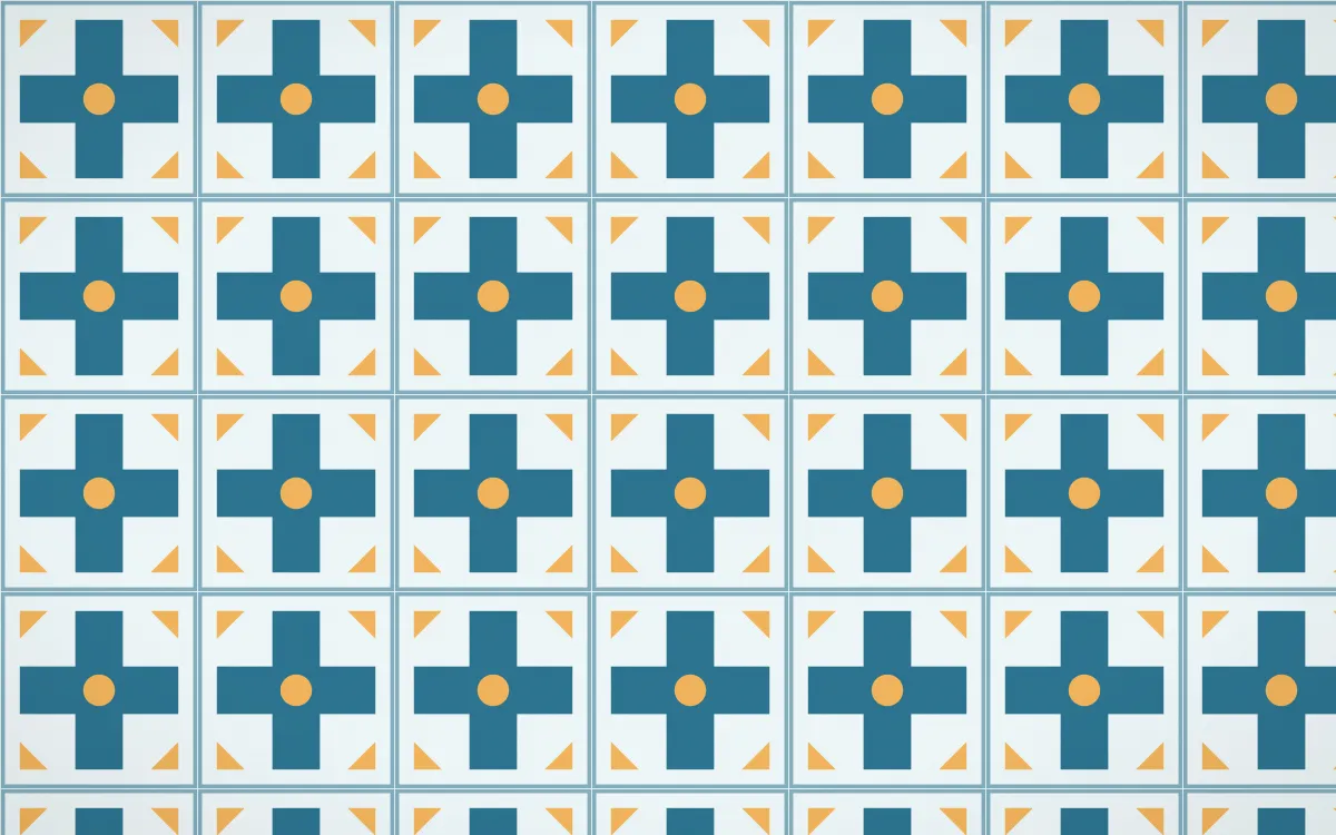 Algarve Sea Cross Tile — light blue, orange and white azulejo background