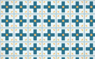 Algarve Sea Cross Tile — light blue, orange and white azulejo background