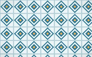 Algarve Sea Diamond Tile — light blue, orange and white azulejo background