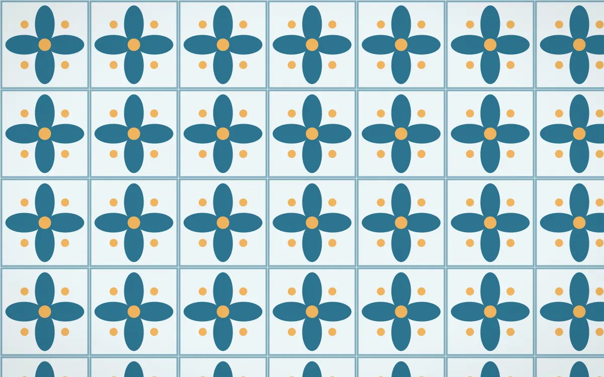 Algarve Sea Petal Tile — light blue, orange and white azulejo background