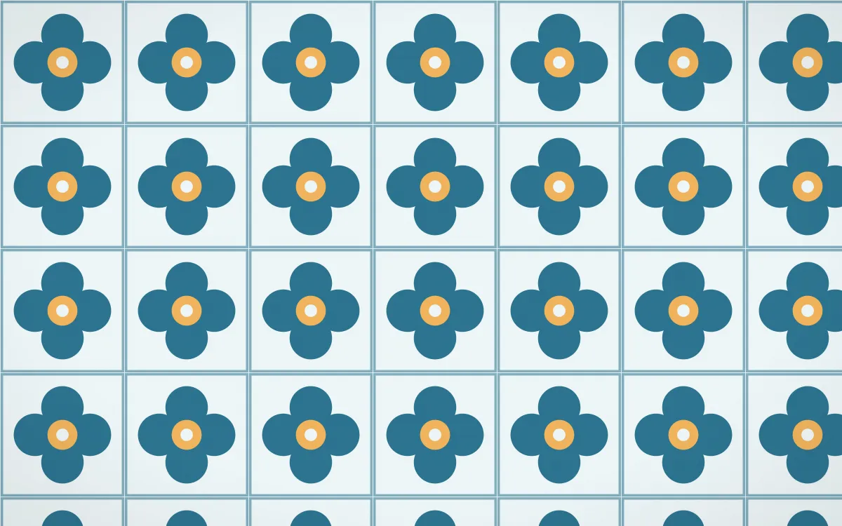 Algarve Sea Quatrefoil Tile — light blue, orange and white azulejo background