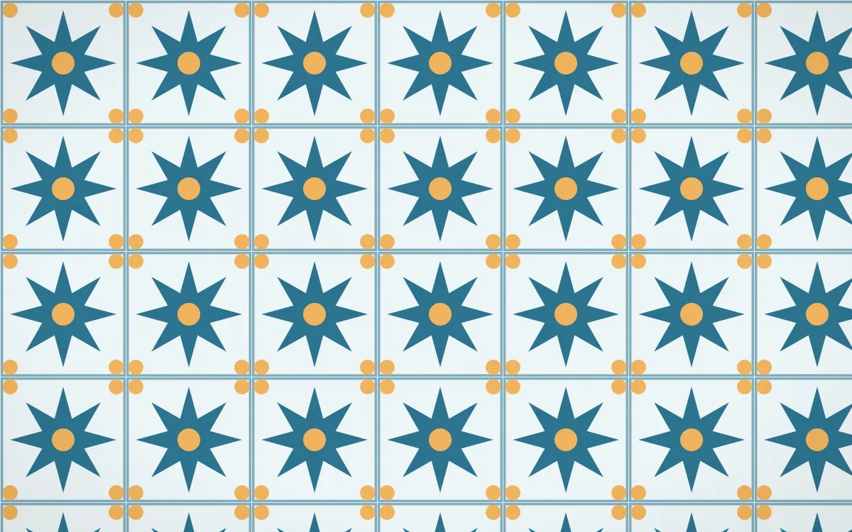Algarve Sea Star Tile — light blue, orange and white azulejo background