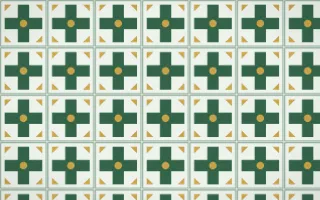Alhambra Jade Cross Tile — light green, gold and white azulejo background