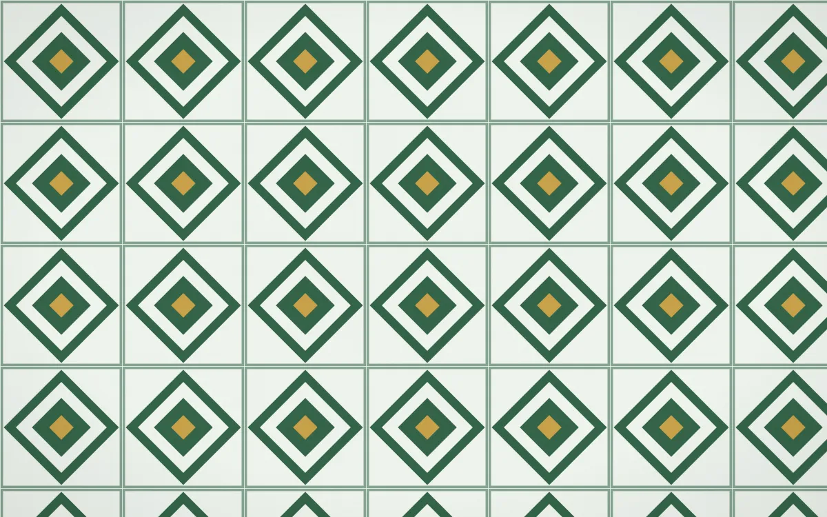 Alhambra Jade Diamond Tile — light green, gold and white azulejo background