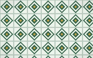 Alhambra Jade Diamond Tile — light green, gold and white azulejo background
