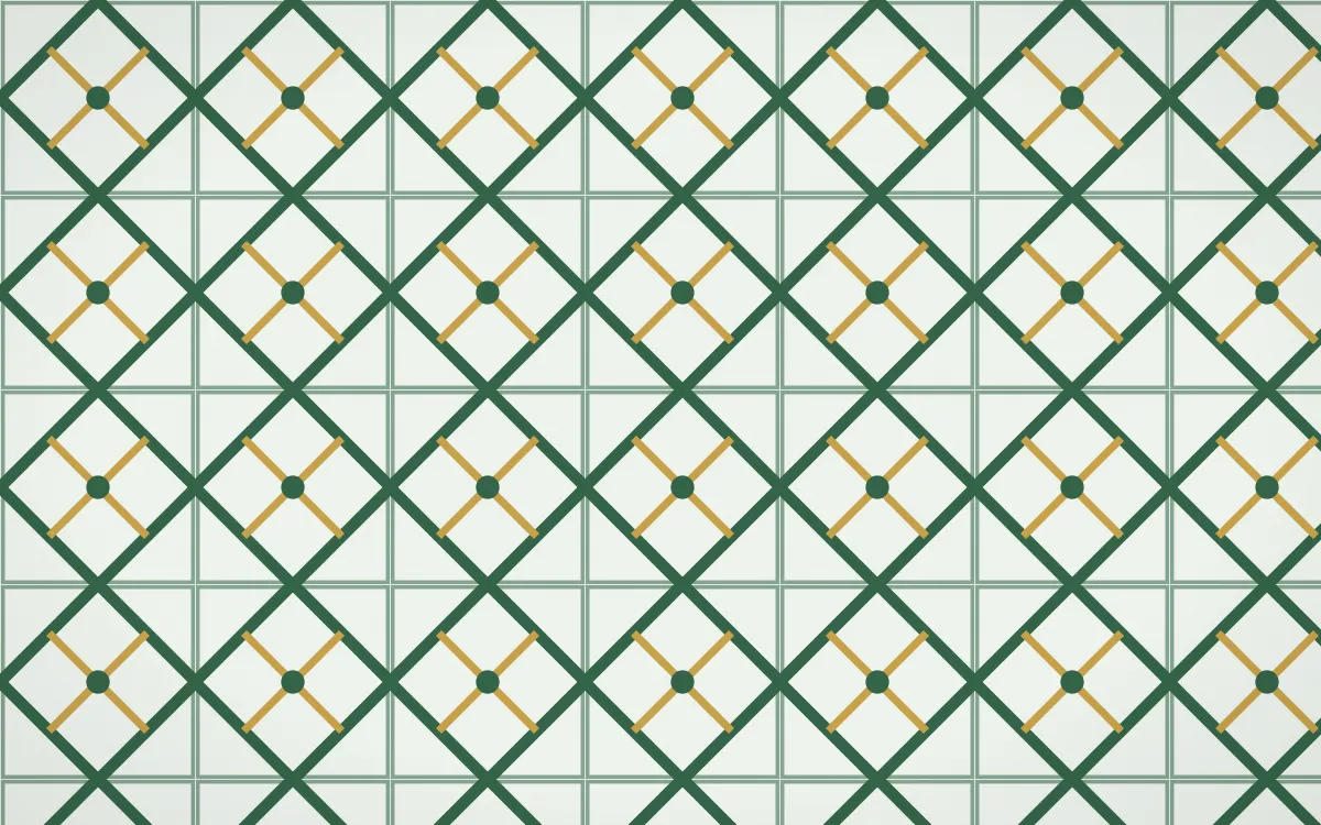 Alhambra Jade Lattice Tile — light green, gold and white azulejo background