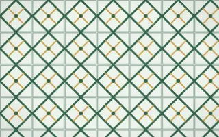 Alhambra Jade Lattice Tile — light green, gold and white azulejo background