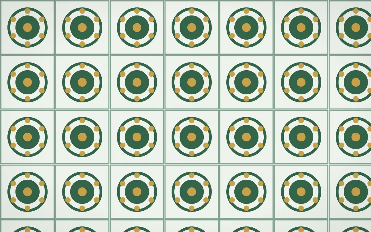 Alhambra Jade Medallion Tile — light green, gold and white azulejo background