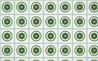 Alhambra Jade Medallion Tile — light green, gold and white azulejo background