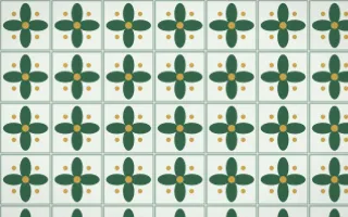 Alhambra Jade Petal Tile — light green, gold and white azulejo background