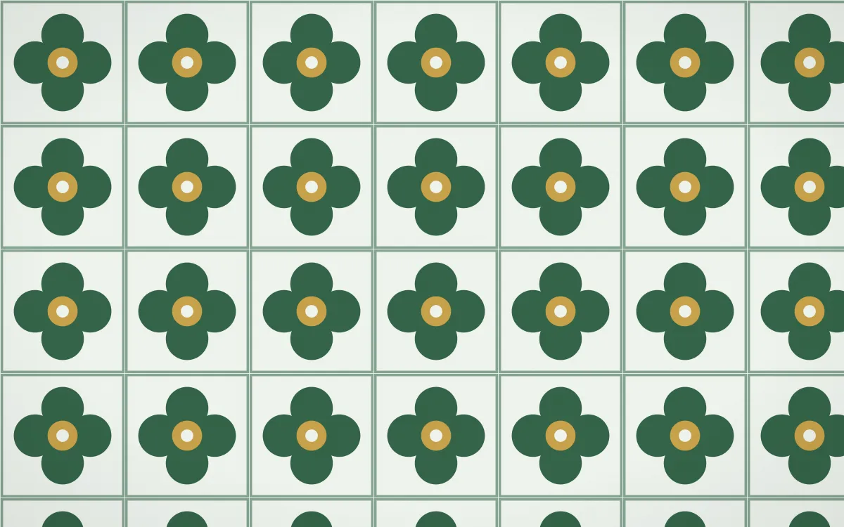Alhambra Jade Quatrefoil Tile — light green, gold and white azulejo background