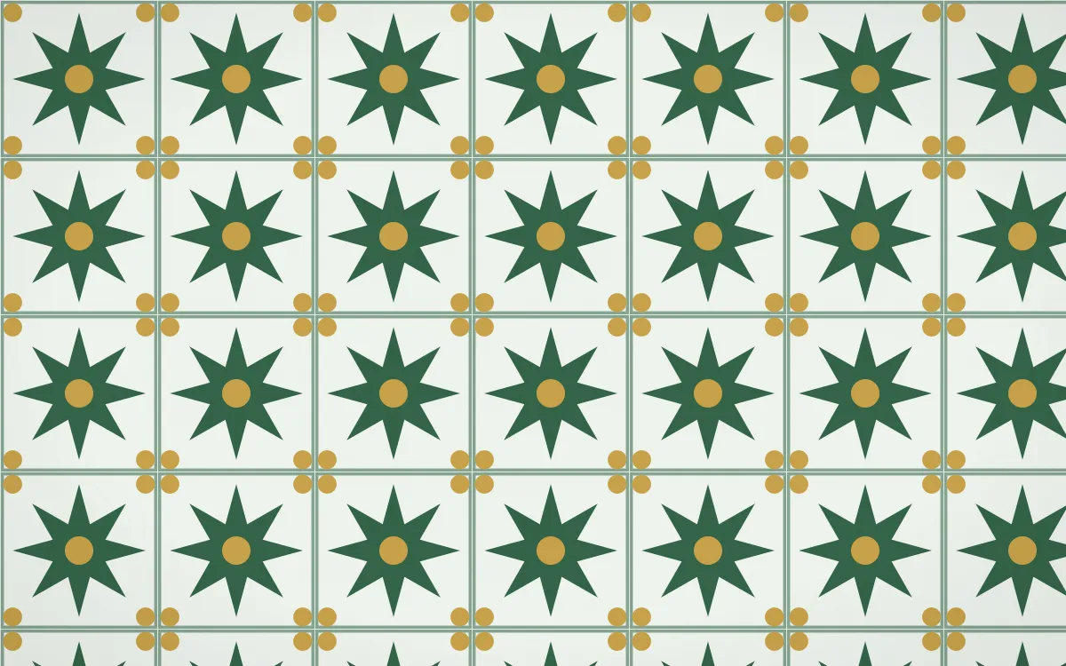 Alhambra Jade Star Tile — light green, gold and white azulejo background