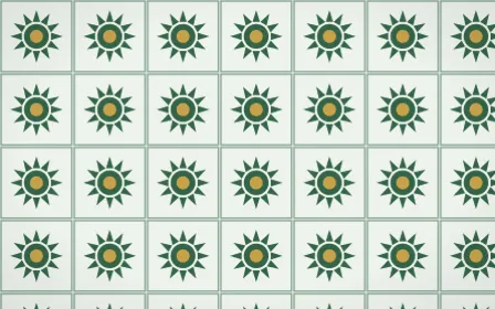 Alhambra Jade Sunburst Tile — light green, gold and white azulejo background