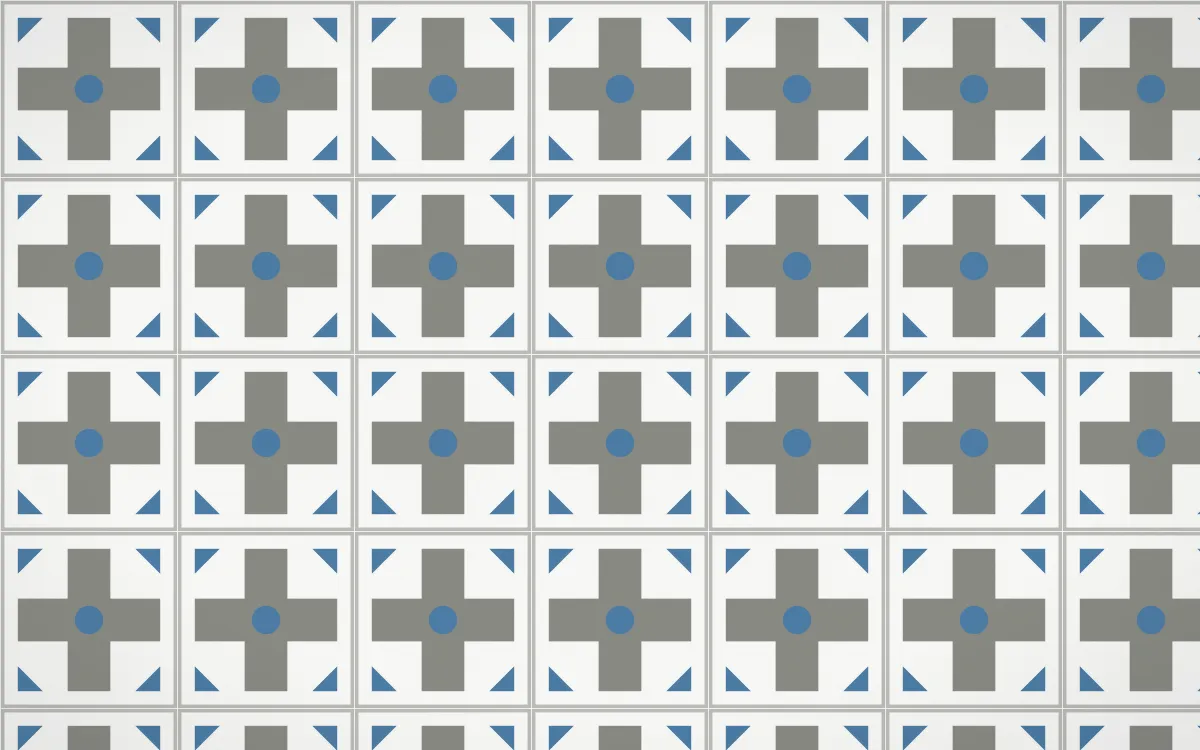 Alpine Chalk Cross Tile — light grey, blue and white azulejo background
