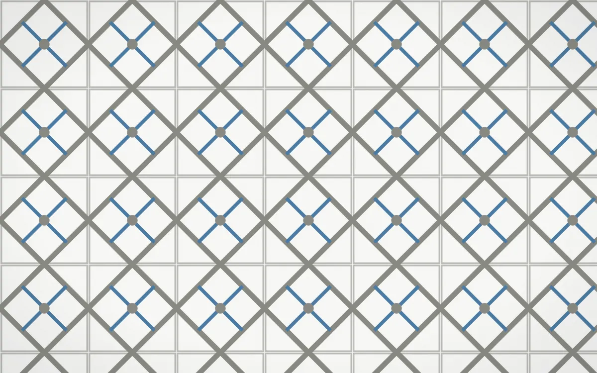 Alpine Chalk Lattice Tile — light grey, blue and white azulejo background