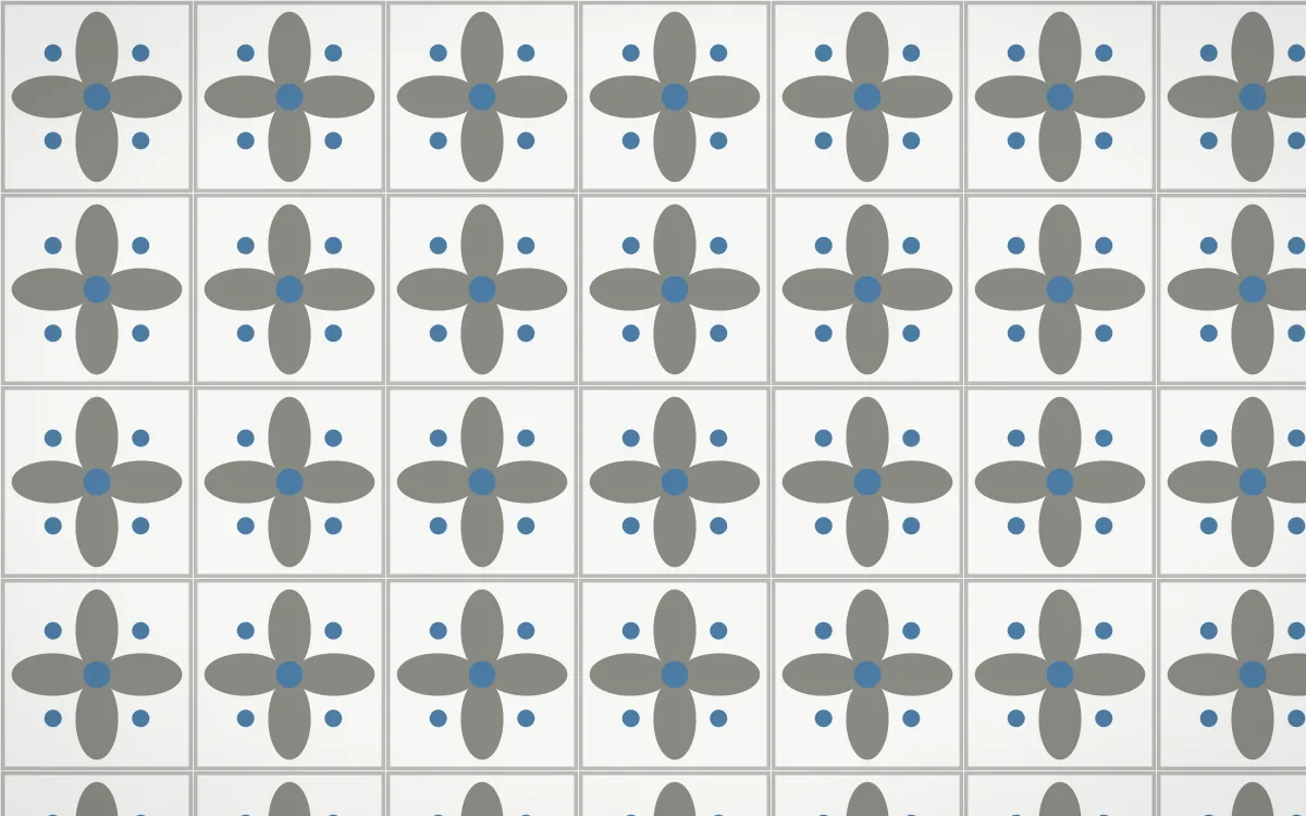 Alpine Chalk Petal Tile — light grey, blue and white azulejo background