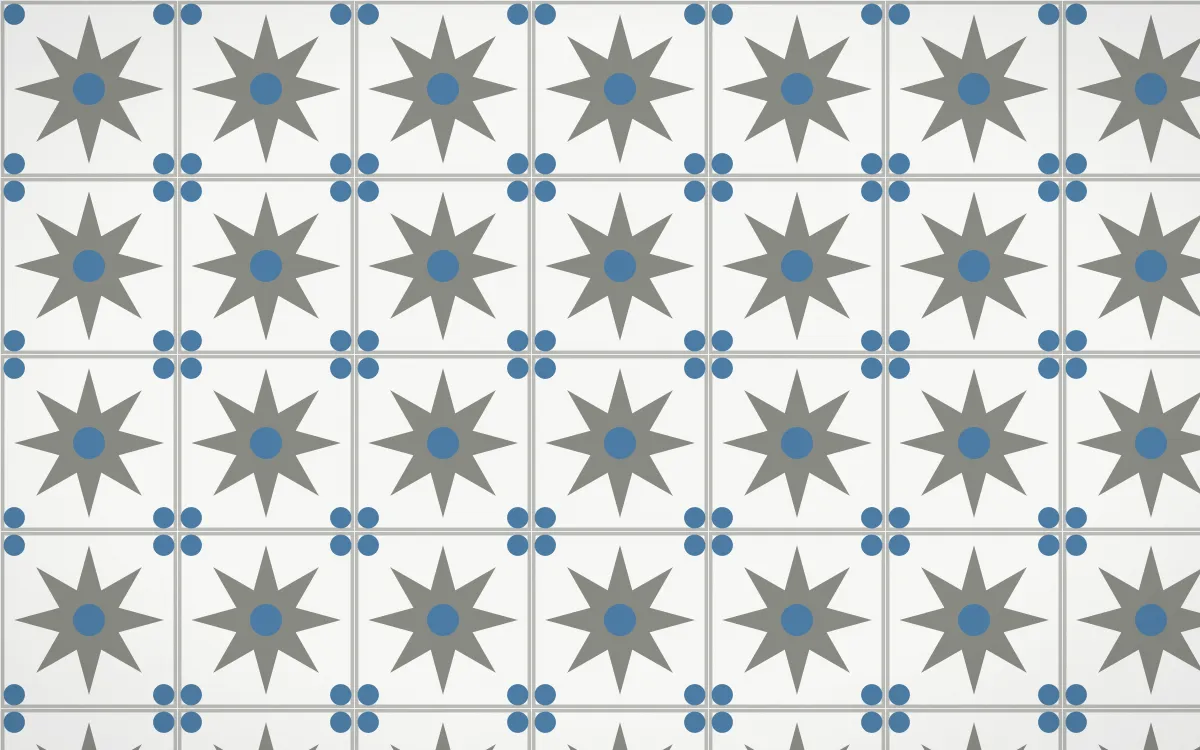 Alpine Chalk Star Tile — light grey, blue and white azulejo background