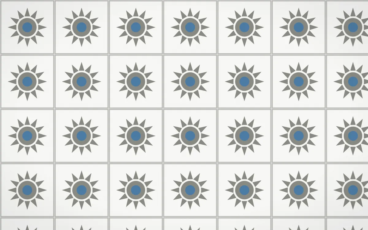 Alpine Chalk Sunburst Tile — light grey, blue and white azulejo background