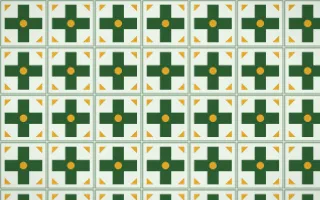 Amazônia Cross Tile — light green, gold and white azulejo background