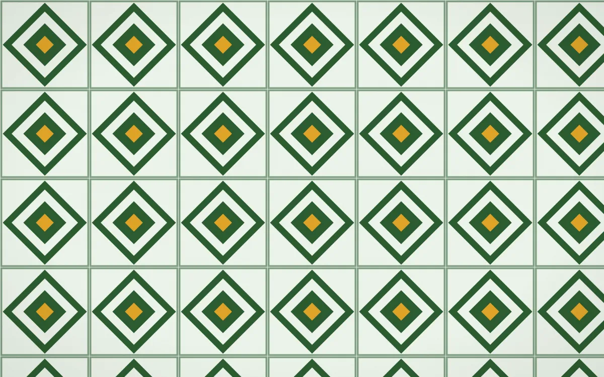 Amazônia Diamond Tile — light green, gold and white azulejo background