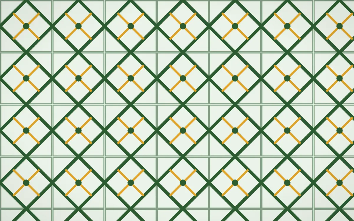 Amazônia Lattice Tile — light green, gold and white azulejo background