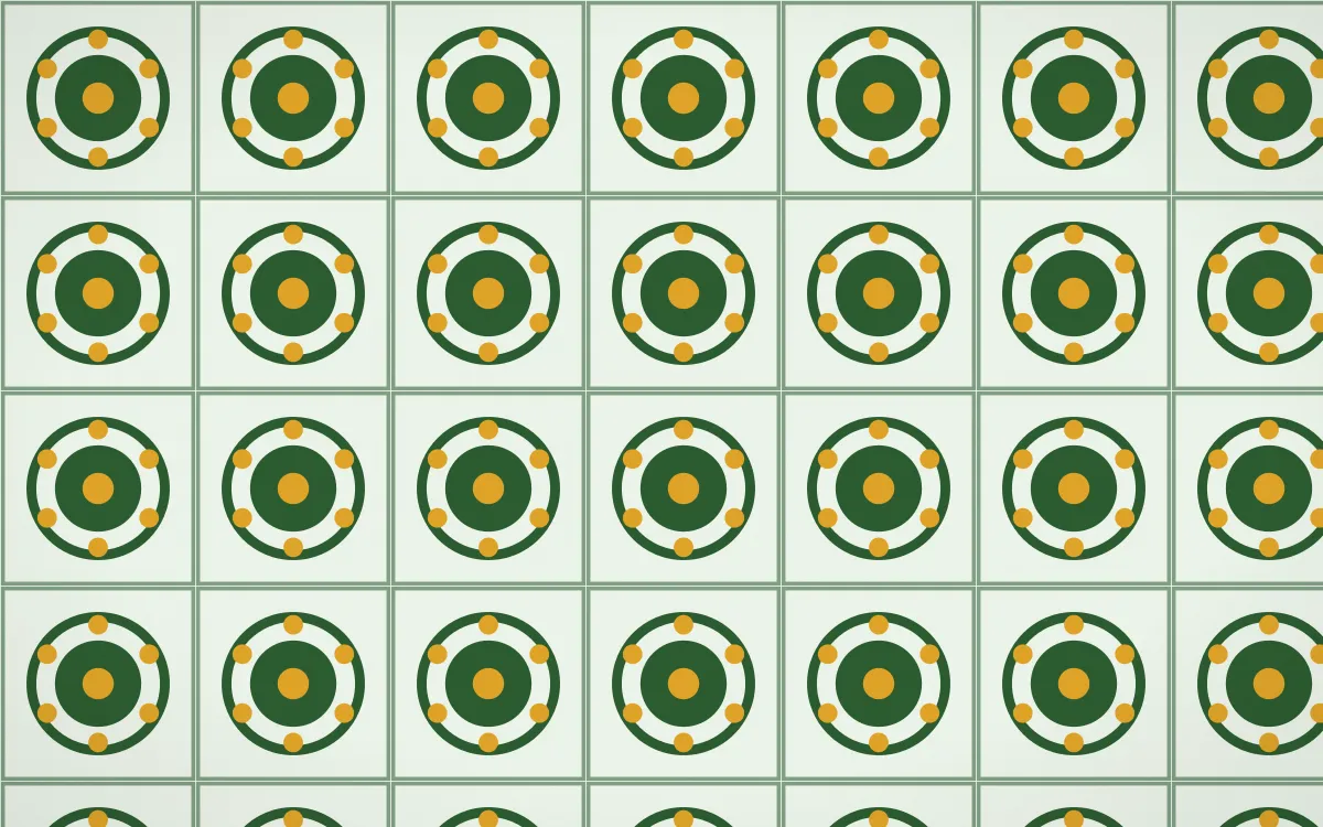 Amazônia Medallion Tile — light green, gold and white azulejo background