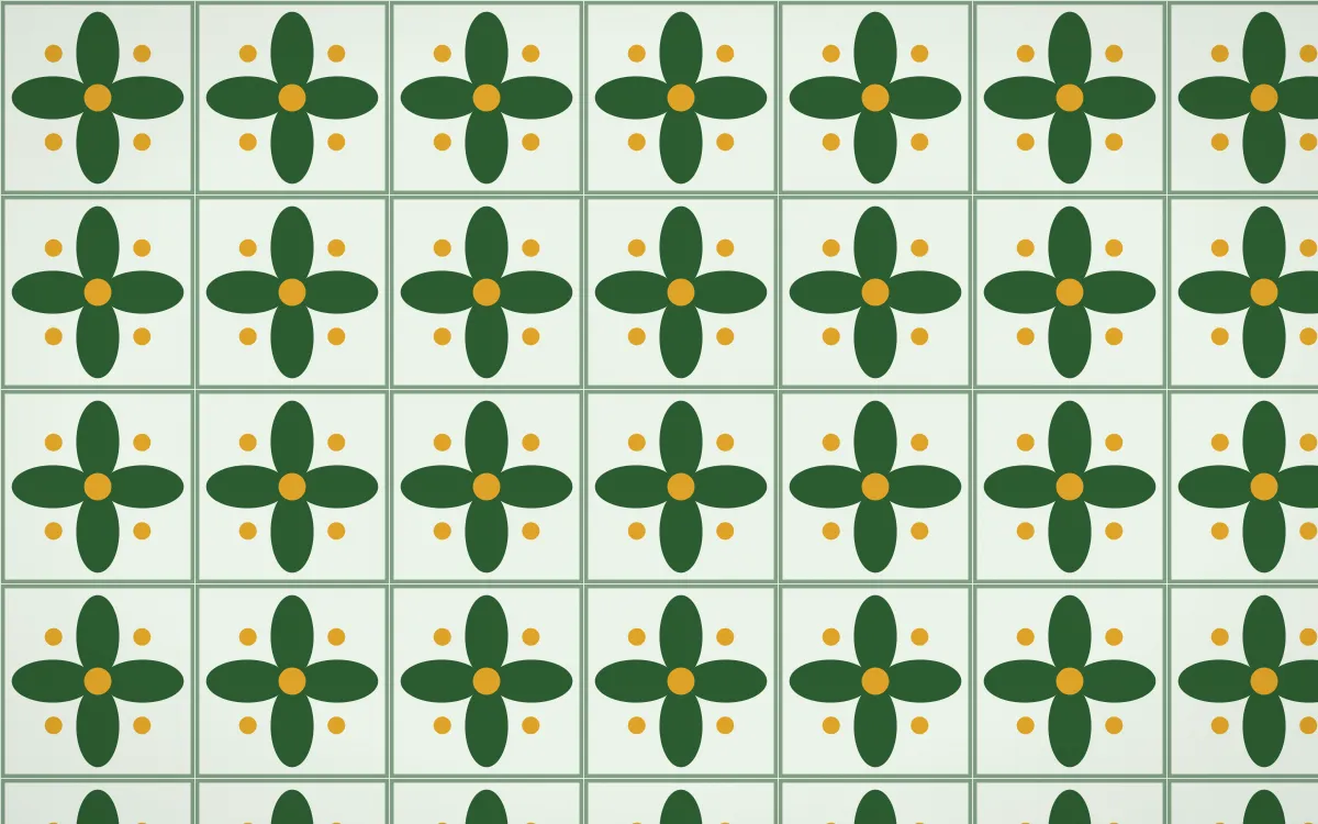 Amazônia Petal Tile — light green, gold and white azulejo background