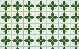 Amazônia Petal Tile — light green, gold and white azulejo background