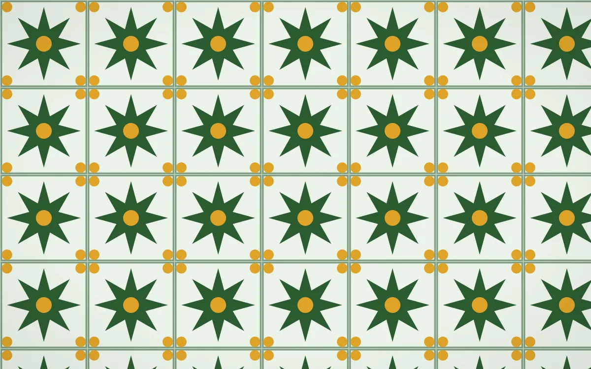 Amazônia Star Tile — light green, gold and white azulejo background