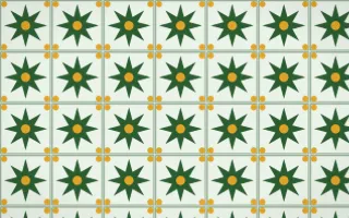 Amazônia Star Tile — light green, gold and white azulejo background