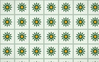 Amazônia Sunburst Tile — light green, gold and white azulejo background