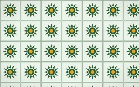 Amazônia Sunburst Tile — light green, gold and white azulejo background