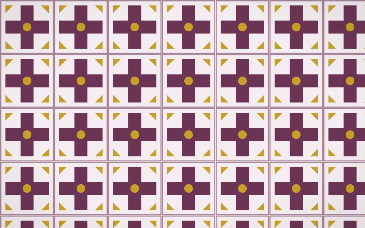 Andes Berry Cross Tile — light pink, gold and white azulejo background